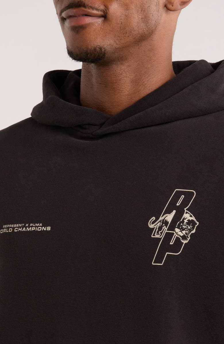 PUMA x Represent Embroidered Cotton Graphic Hoodie, Alternate, color, Puma Black