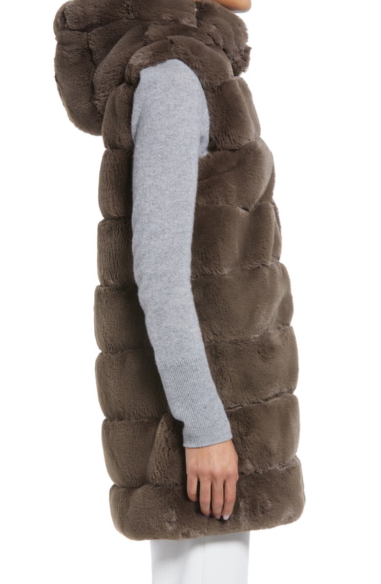Via Spiga Grooved Faux Fur Hooded Vest, Alternate, color,