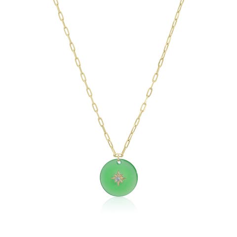 CZ Jade Starburst Disc Necklace