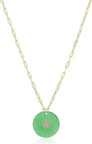 The Lovery Fine Jewelry CZ Jade Starburst Disc Necklace