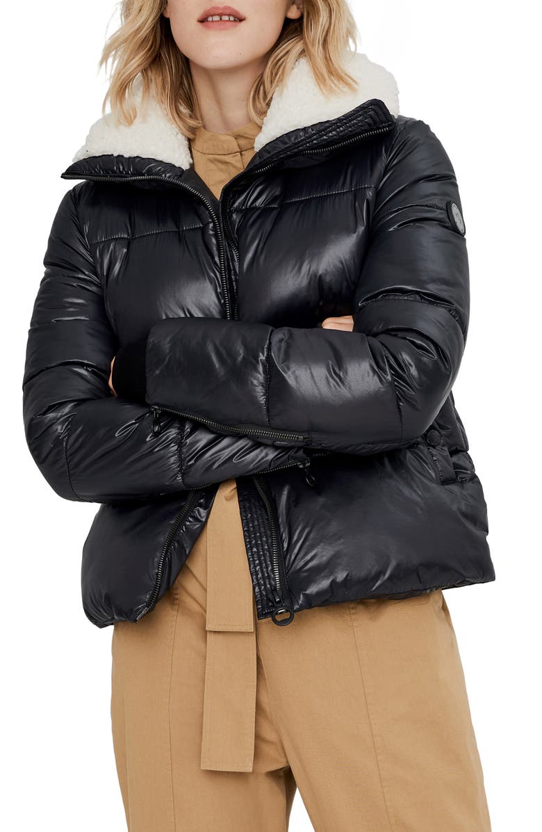 Noize Felicia Fleece Trim Crop Puffer Coat, Main, color, 