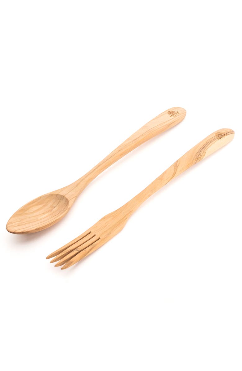Berard Handcrafted Olive Wood 2 Piece Salad Serving Set, 14 Inch, Main, color, Brown