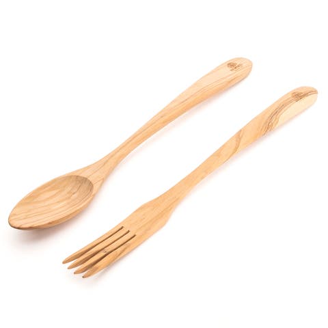 Handcrafted Olive Wood 2 Piece Salad Serving Set, 14 Inch