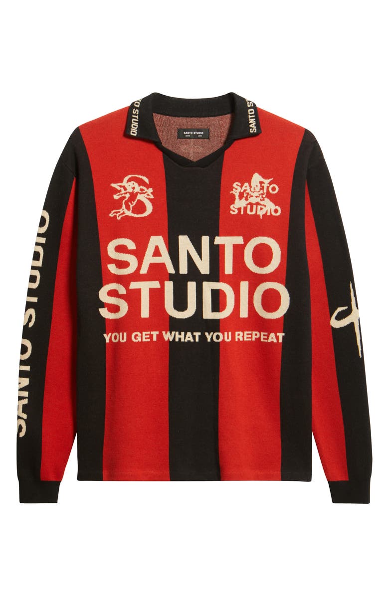 SANTO STUDIO x Miguel Harichi Stripe Johnny Collar Sweater, Alternate, color, Red