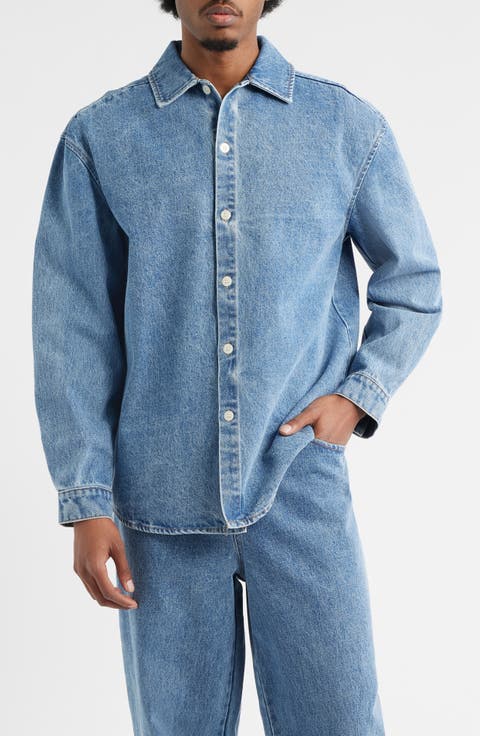 Oversize Cotton Denim Button-Up Shirt