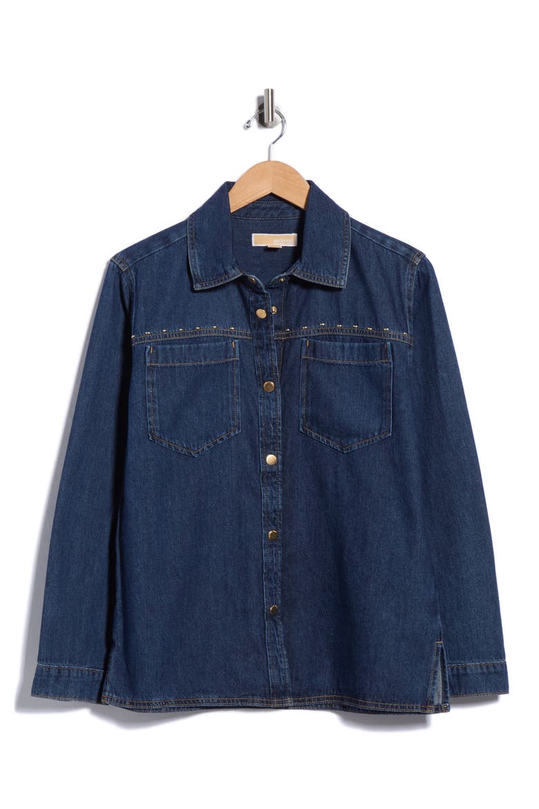Studded Denim Shirt, Main, color, POLISHED DARK