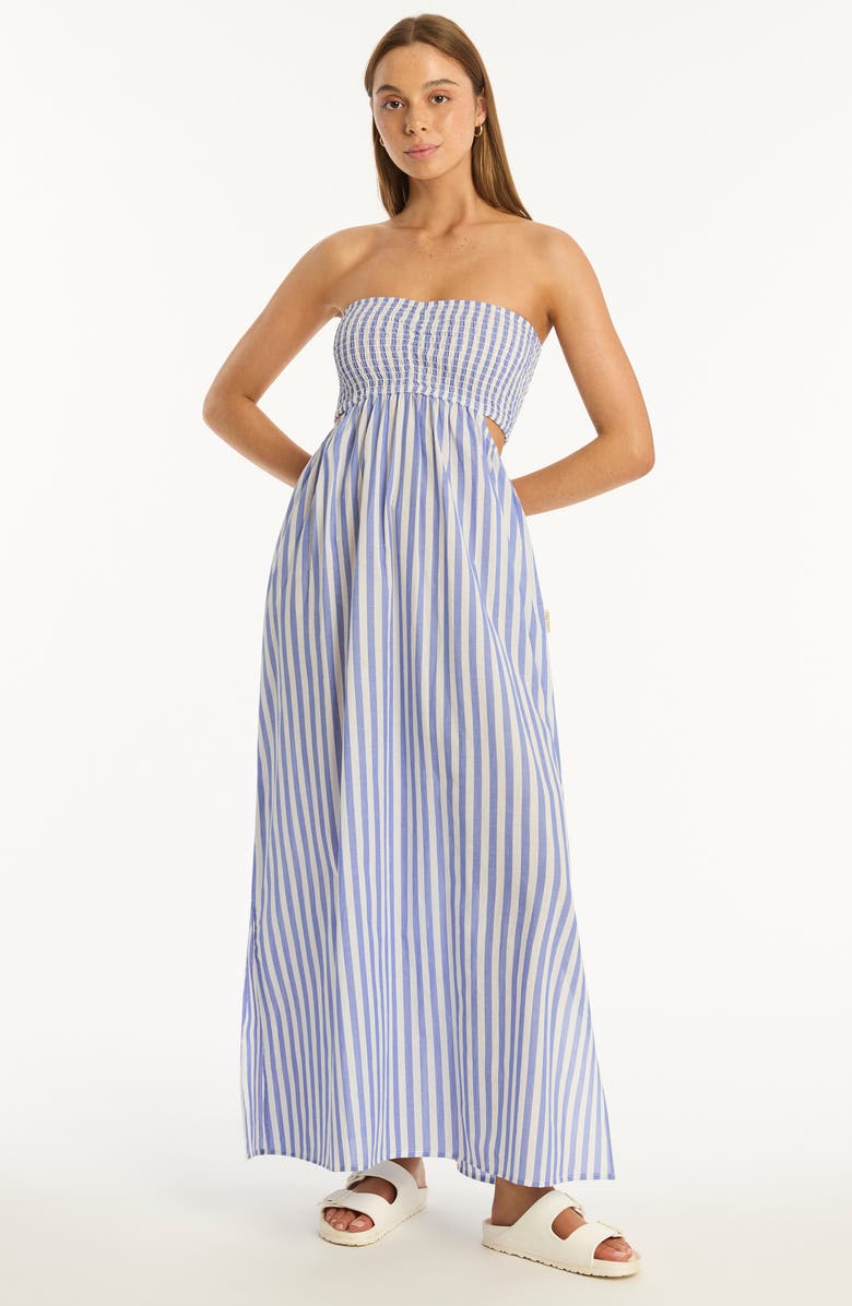 Sea Level Sails Strapless Cover-Up Maxi Dress, Alternate, color, Royal