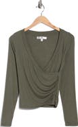 Madden Girl Long Sleeve Faux Wrap Crop Top