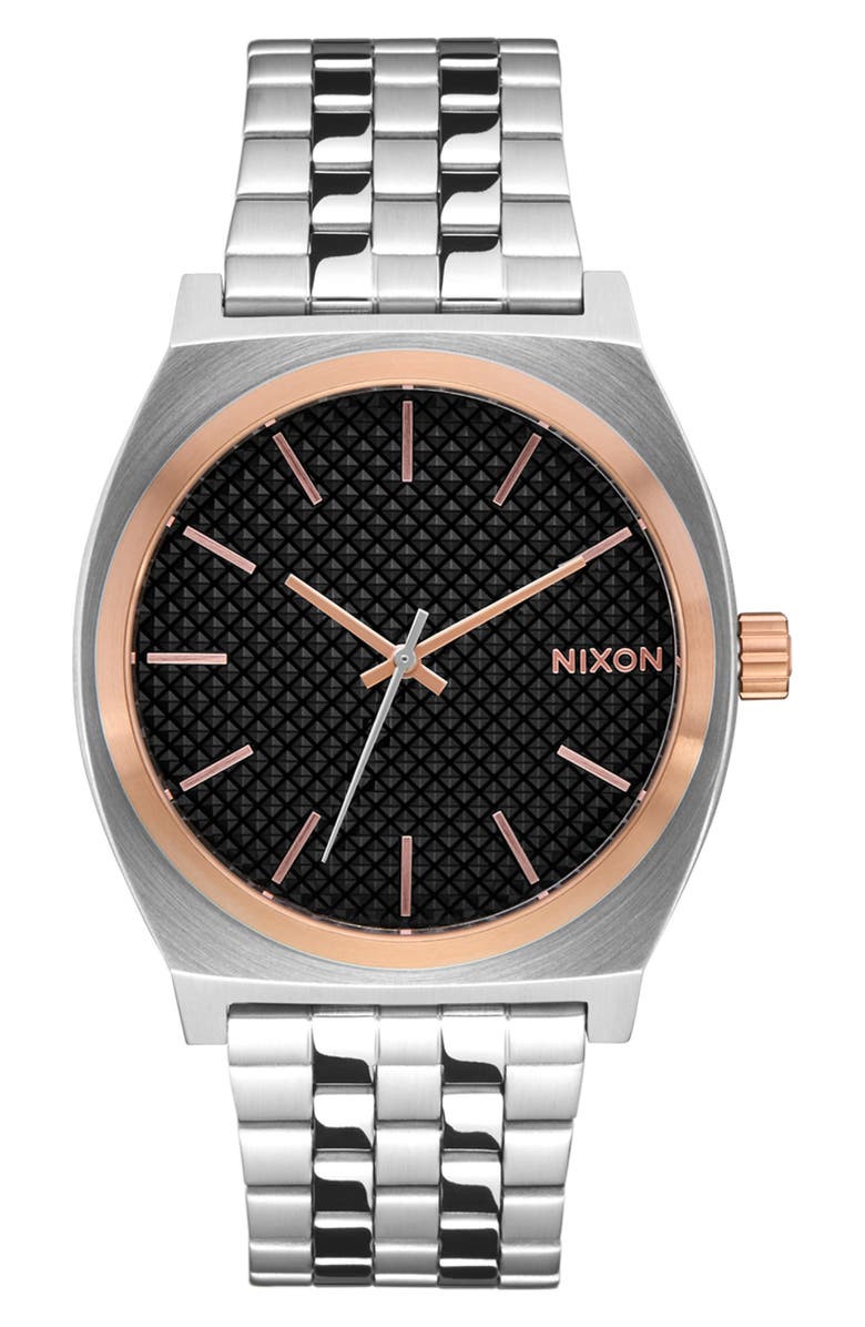 Nixon Time Teller Bracelet Watch, 37mm, Main, color, Silver / Rose Gold / Black