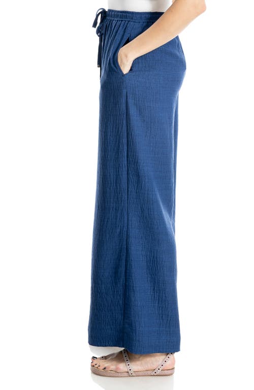 Max Studio Drawstring Crinkle Wide Leg Pants In Blue