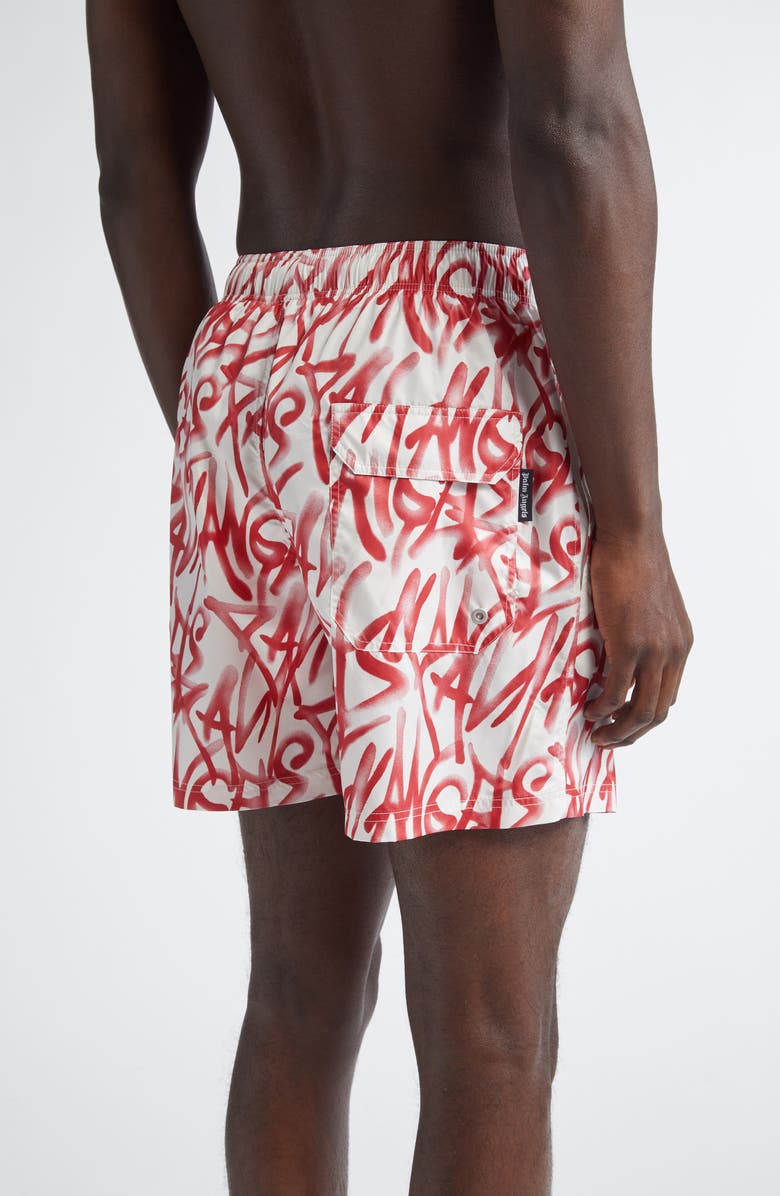 Palm Angels Graffiti Print Swim Trunks, Alternate, color, 