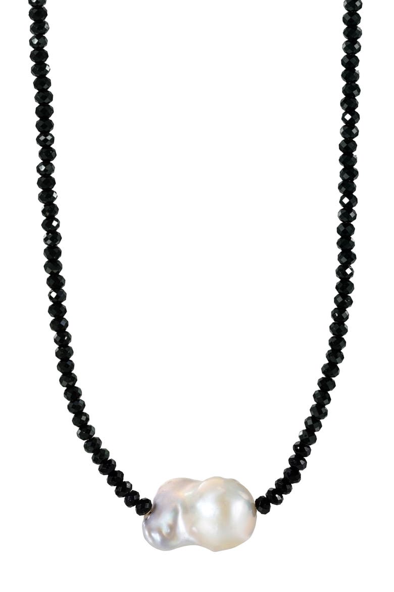 Black Spinel and Baroque Freshwater Pearl Short Necklace, Main, color, BLACK/ WHITE