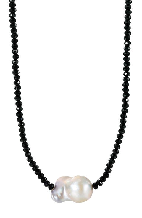Black Spinel and Baroque Pearl Short Necklace