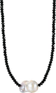 st. Moran Black Spinel and Baroque Freshwater Pearl Short Necklace