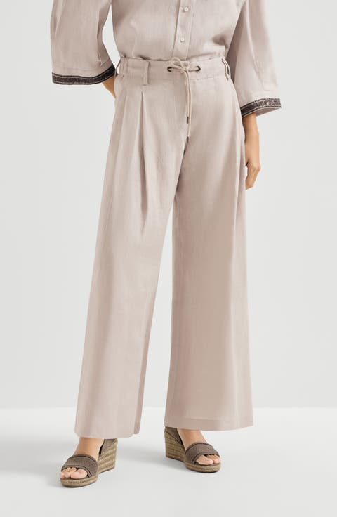 Linen trousers with drawstring and monili