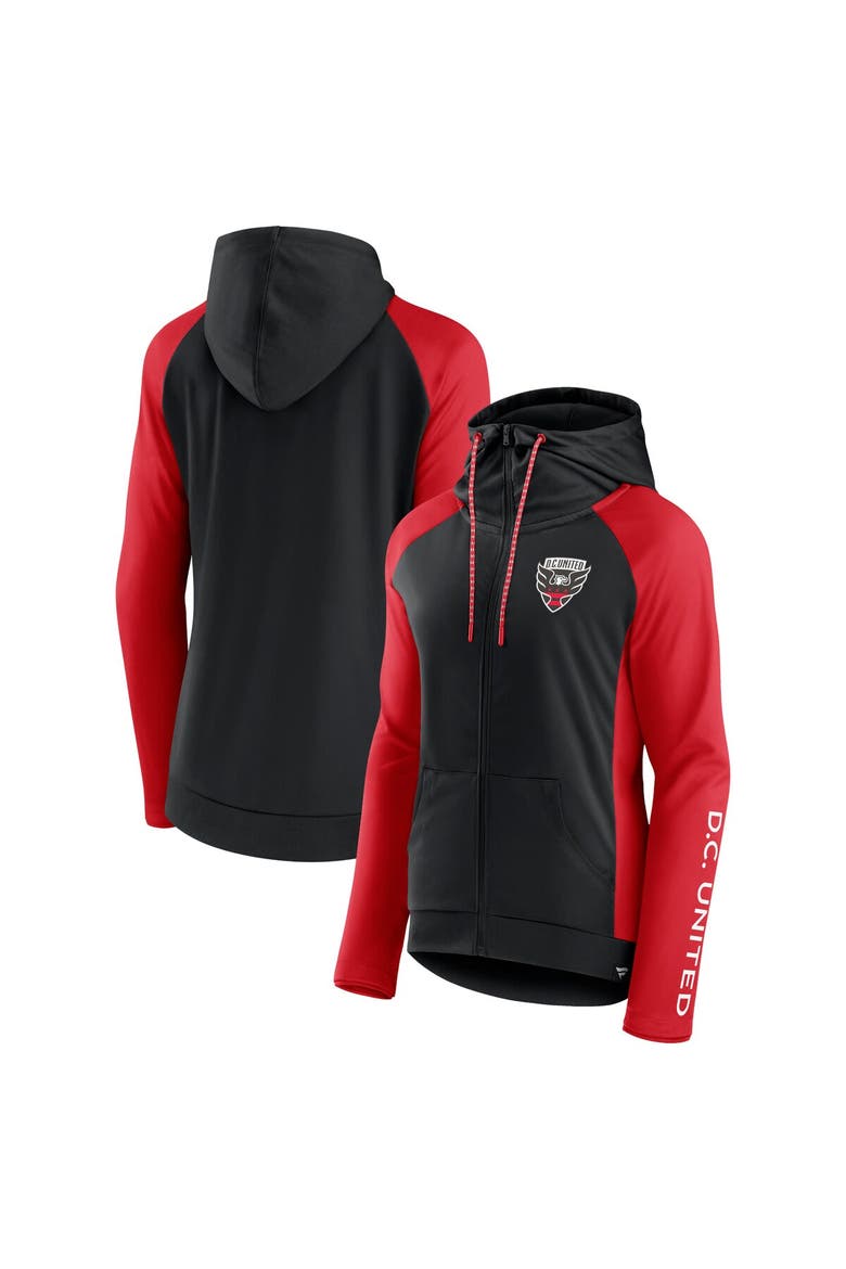Women's Fanatics Black/Red D.C. United Iconic Raglan Full-Zip Hoodie, Alternate, color, Black