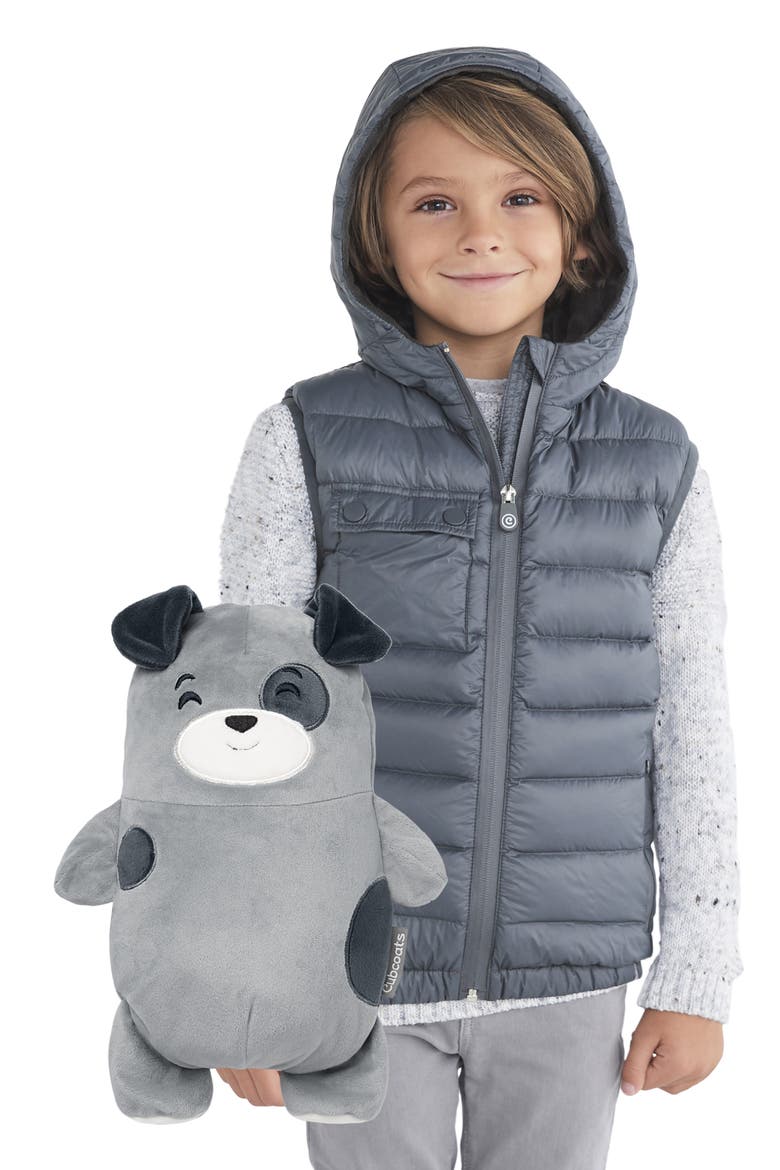 Pimm 2-in-1 Stuffed Animal & Hooded Down Vest, Main, color, GREY MARL MIX