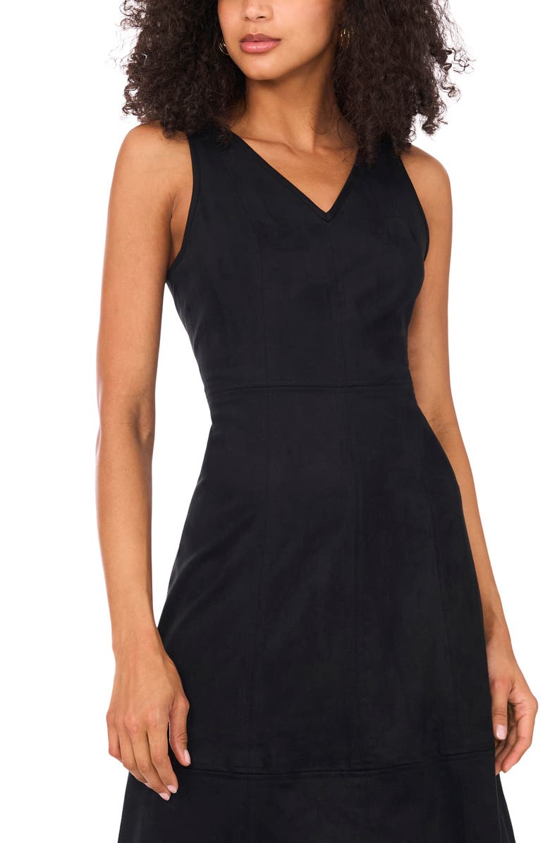 Vince Camuto Faux Suede Fit & Flare Dress, Alternate, color, Rich Black