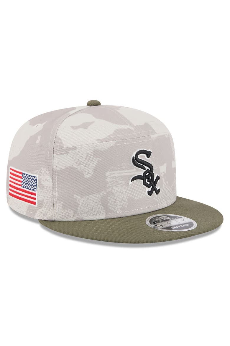 Men's New Era Light Beige/Olive Chicago White Sox 2025 Armed Forces Day Split Panel 9FIFTY Snapback Hat, Main, color, Light Beige