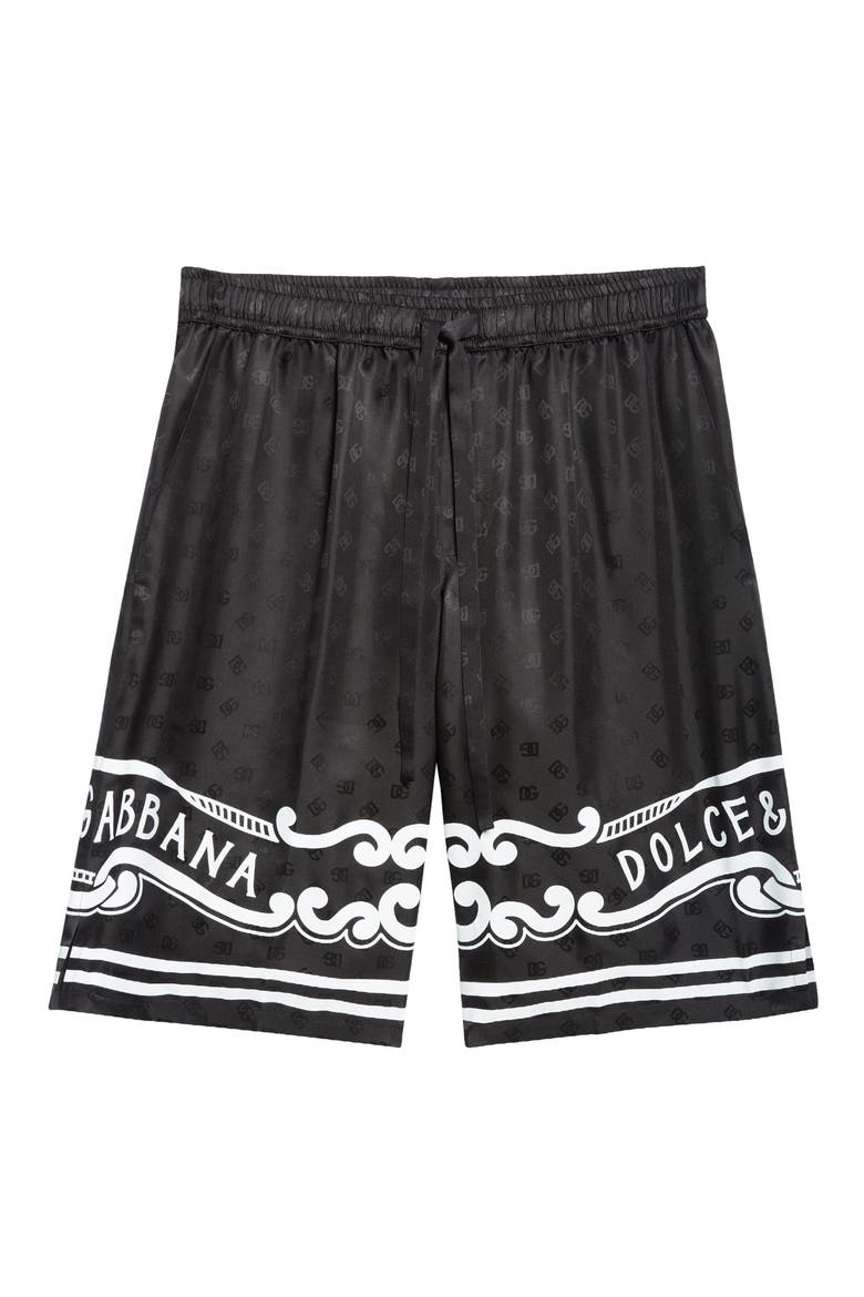 Logo Jacquard Bandana Print Silk Shorts, Alternate, color, N0000 NERO
