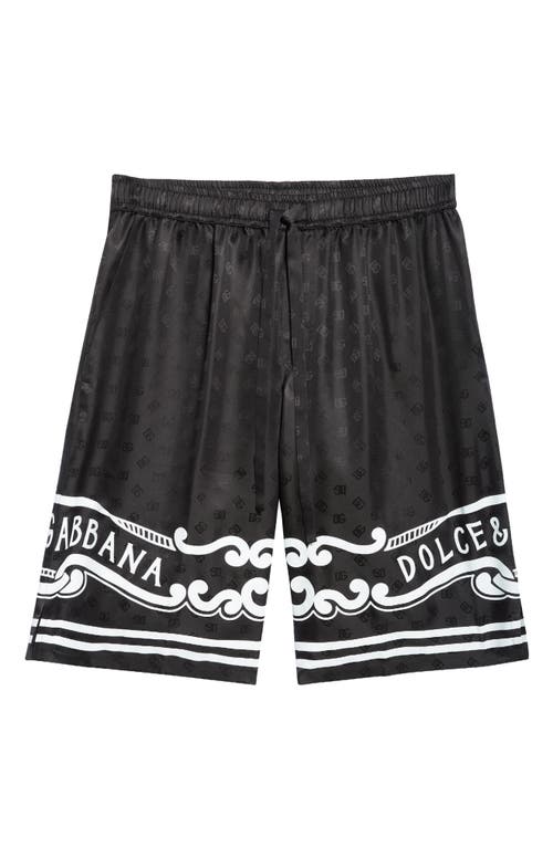 Dolce & Gabbana Dolce&gabbana Logo Jacquard Bandana Print Silk Shorts In N0000 Nero