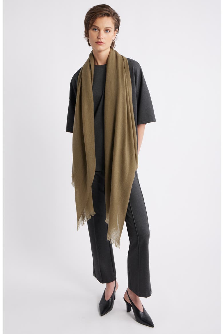 Textured Cashmere Scarf, Alternate, color, OLIVE COVERT