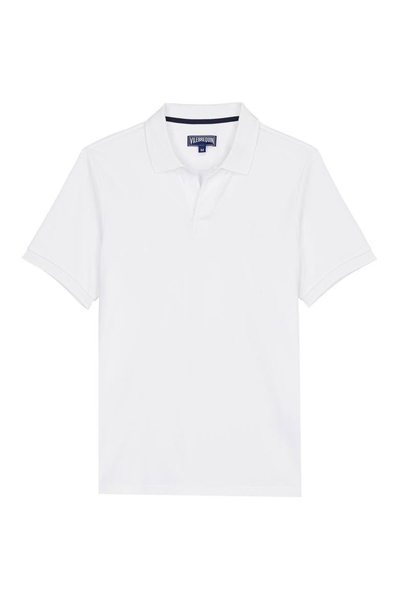 Men's Solid Cotton Polo, Alternate, color, BLANC