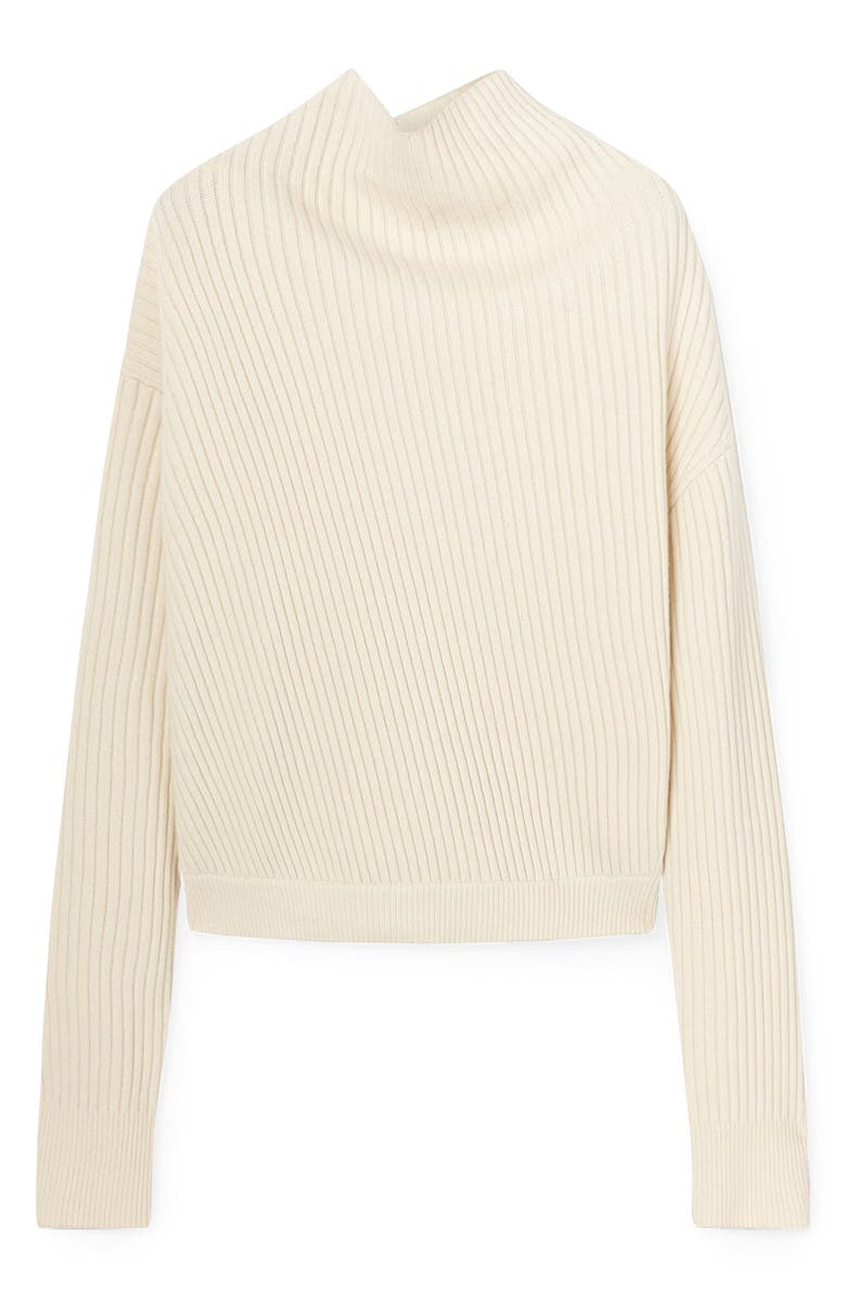 Loro Piana Mellbreak Baby Cashmere Rib Asymmetric Funnel Neck Sweater, Alternate, color, 