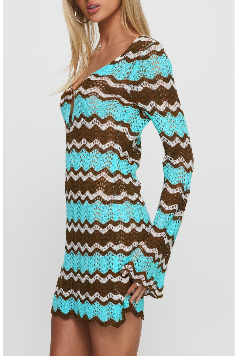 Suka Open Stitch Long Sleeve Minidress, Alternate, color, BROWN / BLUE