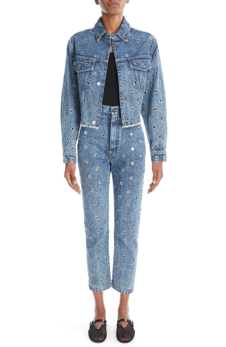 Alaïa High Waist Crop Eyelet Rigid Jeans, Alternate, color, 