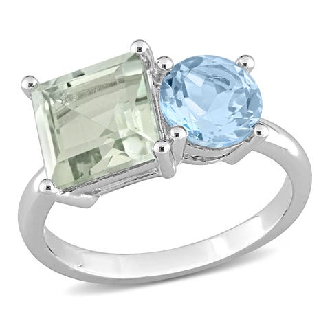 Green Quartz & Blue Topaz 2-Stone Ring
