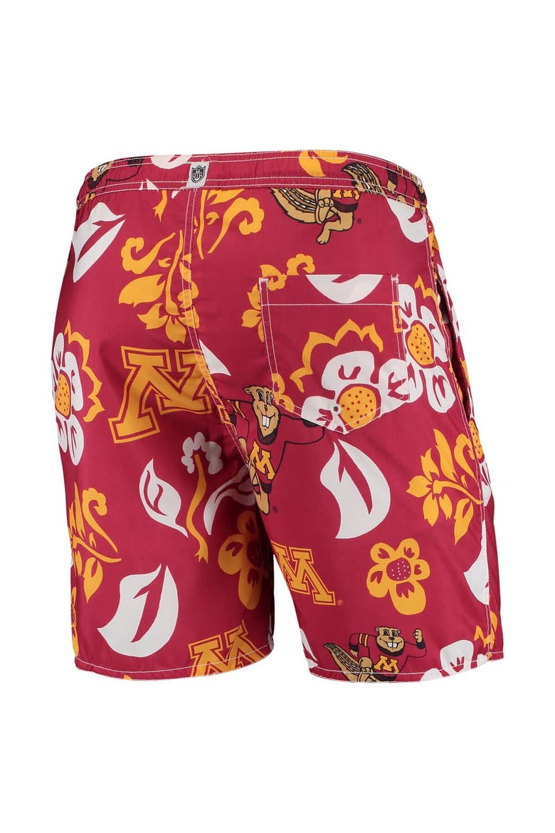 Men's Wes & Willy Maroon Minnesota Golden Gophers Floral Volley Logo Swim Trunks, Alternate, color, Maroon