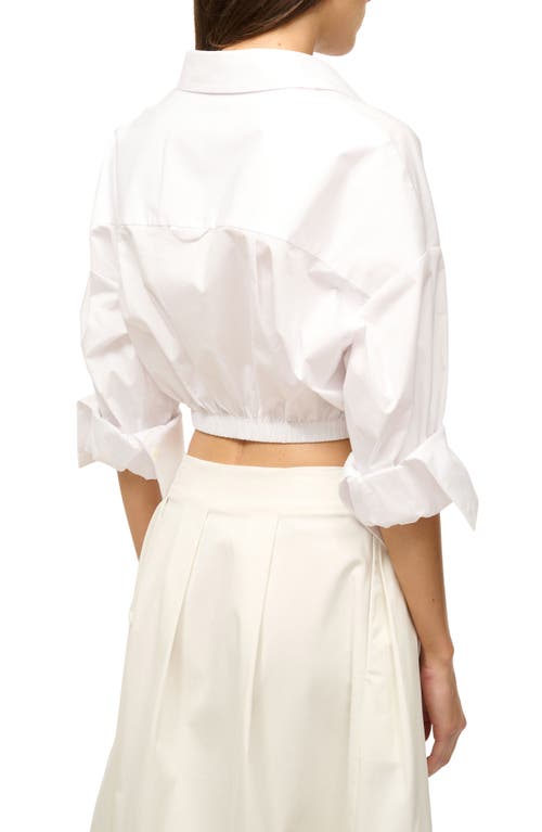 Staud Lisa Tie-front Cotton Shirting Crop Top In White