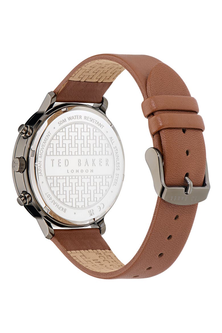 Haarvin Chronograph Leather Strap Watch, 44mm, Alternate, color, BROWN/ BLACK