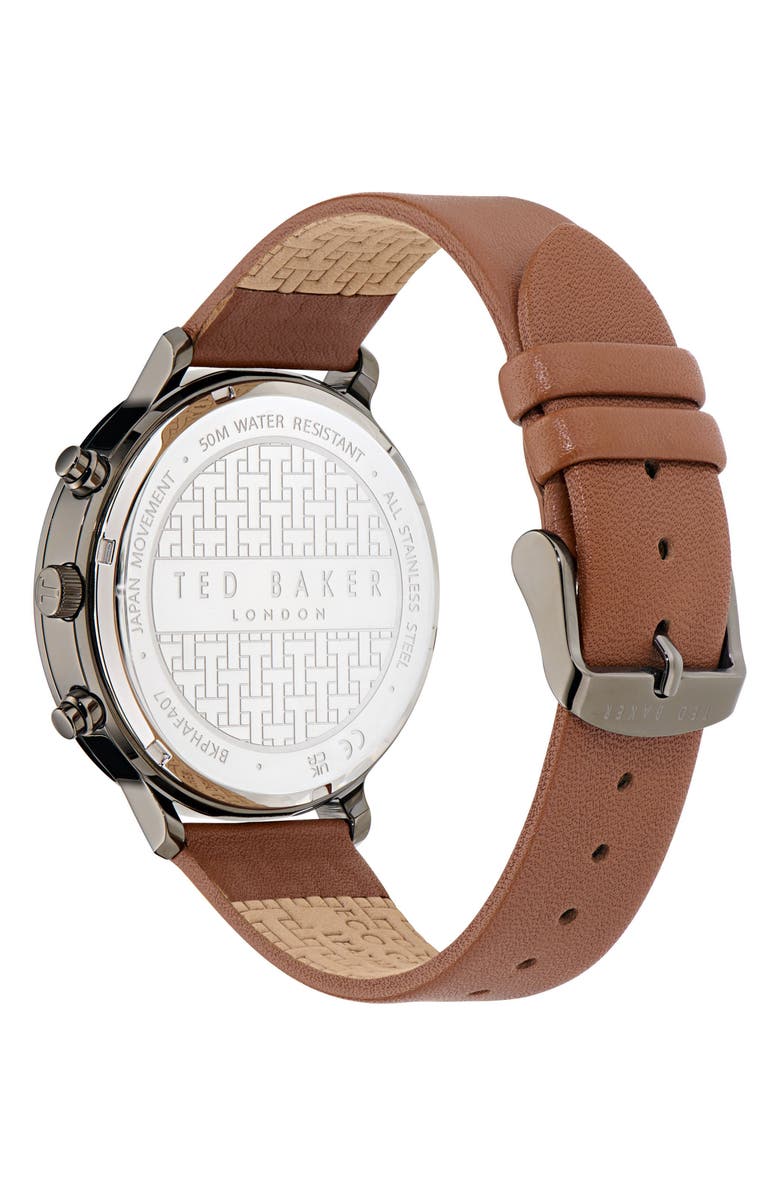 Ted Baker Haarvin Chronograph Leather Strap Watch, 44mm, Alternate, color, Brown/ Black