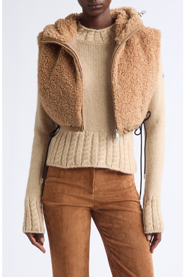 Hooded Faux Fur Bib, Main, color, BEIGE