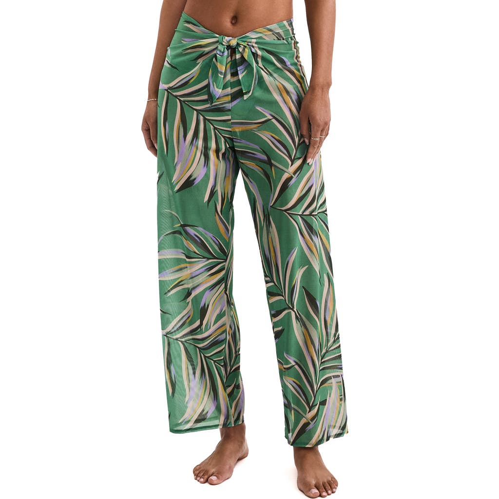 Mimi Flamingo Riley Tie Front Stretch Mesh Cover-up Pants In Green