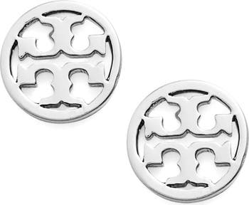 ☆☆Tory Burch☆☆ 23FW Crystal Logo Circle Earrings Silver Silver crystal logo circle-stud earring TORY BURCH - women
