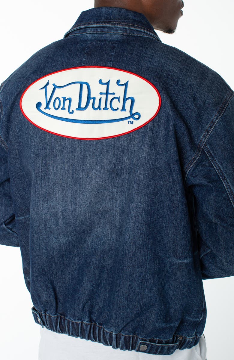 Von Dutch Pagans Collared Bomber Denim Jacket, Alternate, color, Azure Frost