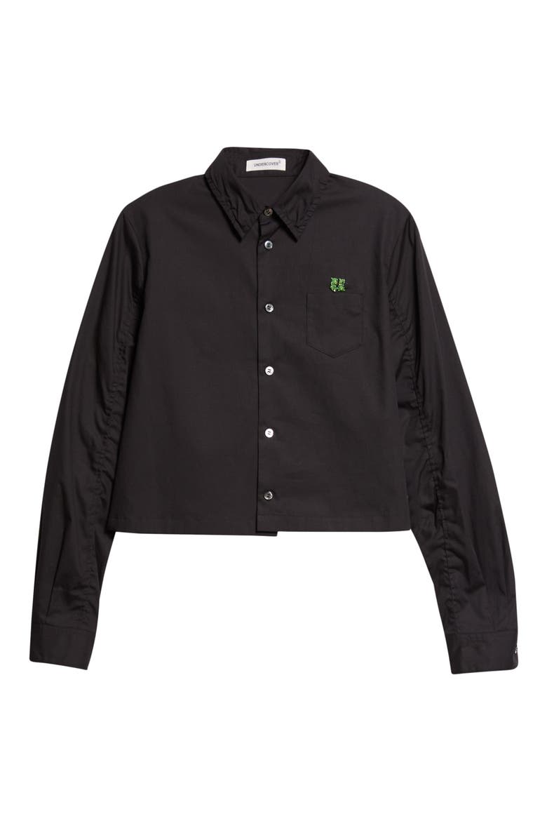 Boxy Crop Cotton Button-Up Shirt, Main, color, BLACK