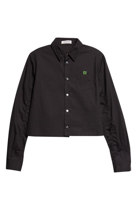 Boxy Crop Cotton Button-Up Shirt