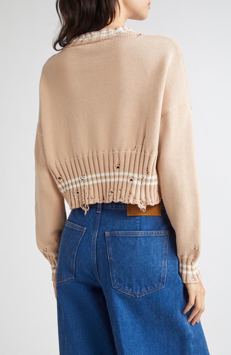 Marni Mending Logo Distressed Cotton Crewneck Sweater, Alternate, color, 00W35 Sand Storm