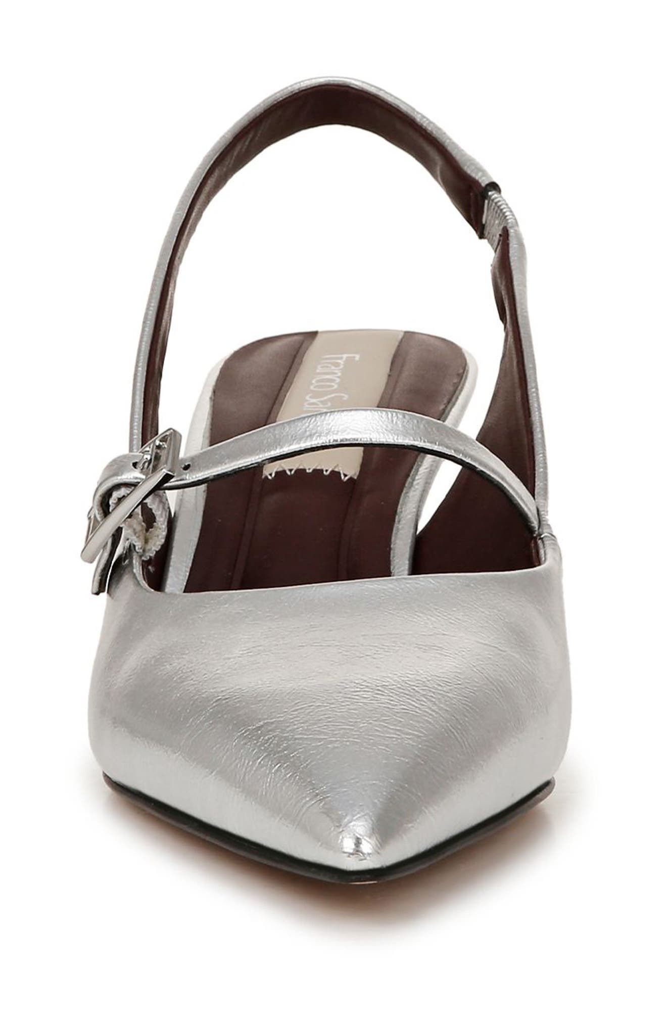 Franco Sarto Khloe Slingback Mary Jane Pointed Toe Kitten Heel Pump, Alternate, color, Silver