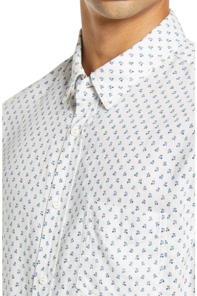 Carson Slim Fit Floral Short Sleeve Linen Blend Button-Up Shirt, Alternate, color, BLEU FLEURS