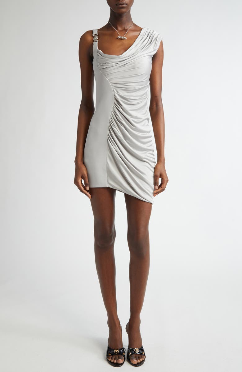 Versace Asymmetric Drape Liquid Jersey Cocktail Dress, Main, color,
