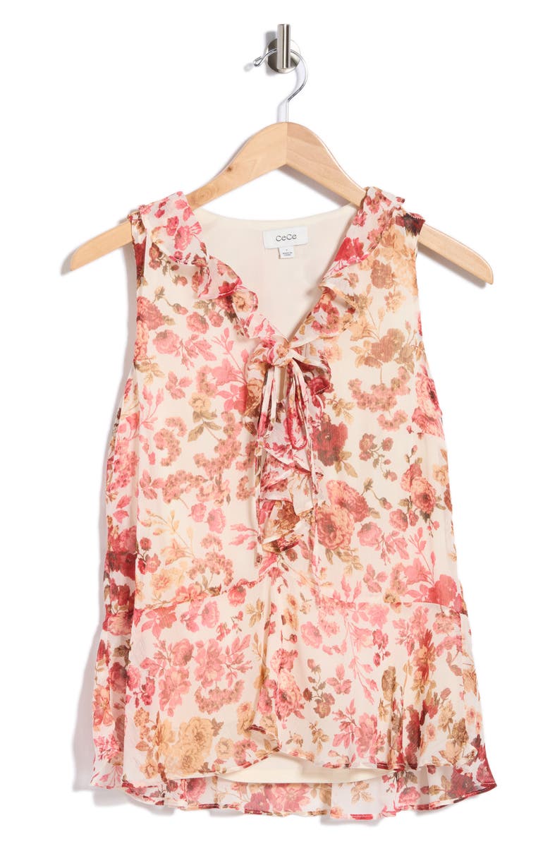 CeCe Ruffle Sleeveless Top, Main, color, Egret