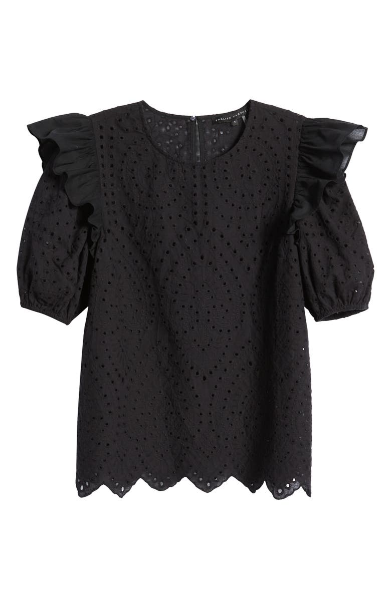 English Factory Ruffle Puff Sleeve Cotton Eyelet Top, Alternate, color, 