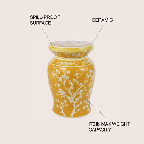 Jonathan Y Cherry Blossom 17.75" Ceramic Garden Stool In Yellow/white