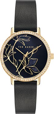 Ted Baker Floral Leather Strap Watch, 36mm
