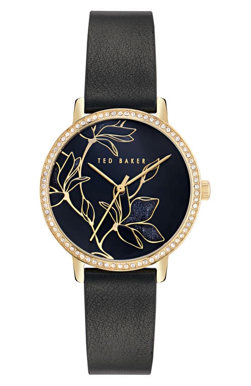 Ted Baker Floral Leather Strap Watch, 36mm in Black at Nordstrom